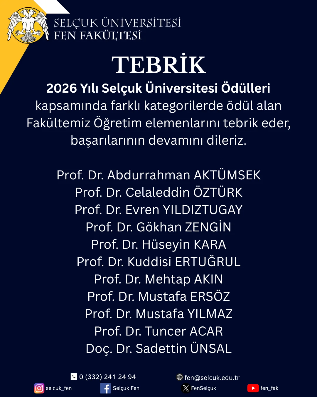 2026 Selçuk Ödülleri'nde Fakültemizin Başarısı